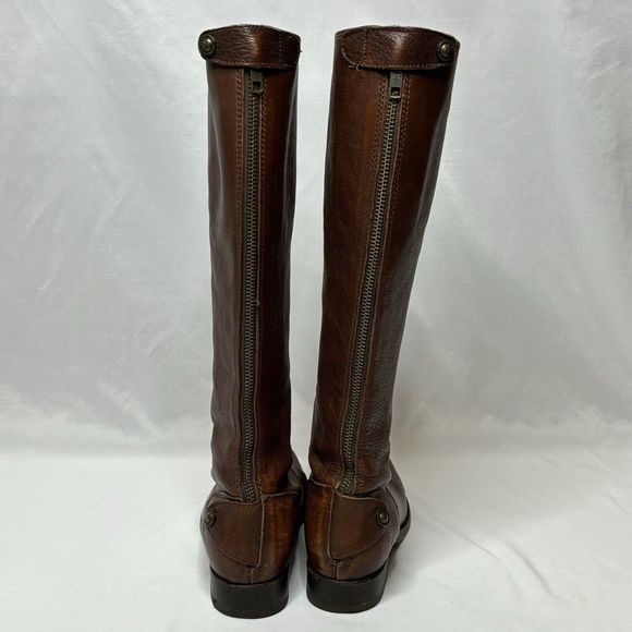 Frye Melissa Riding Moto Boots 6B Brown Leather Button Back Zip Tall Western - Picture 6 of 16